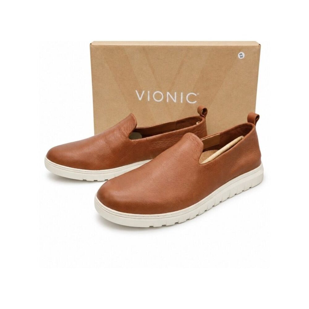 Vionic Uptown Willa Tan Leather Slip On Sneakers Women’s 9 M Arch Support